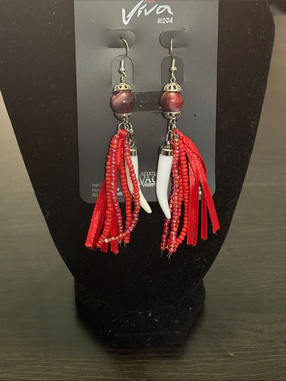 Red Beaded Tassel Western Earrings